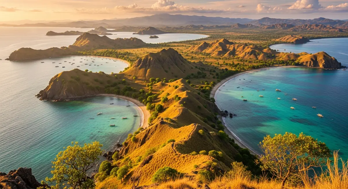 Sumba Private Trip in Sumba — a dramatic island viewpoint over turquoise bays at golden ho